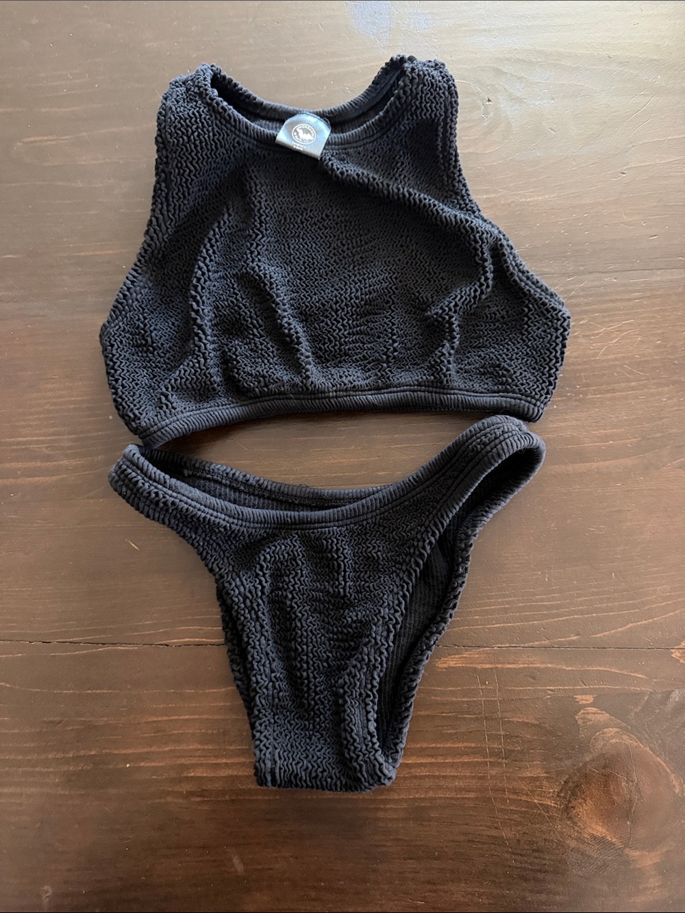 Monbarth St. Barth Black Textured Two-Piece Bikini Set